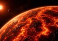 Kosmiczna dolinę bez powietrza. Po obu stronach są planety z atmosferą