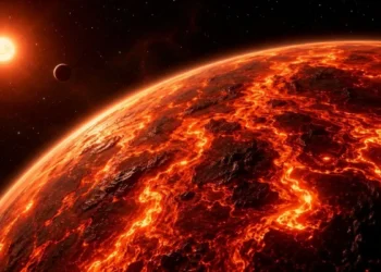 Kosmiczna dolinę bez powietrza. Po obu stronach są planety z atmosferą