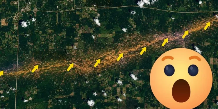 Ten obraz mrozi krew. Blizna po tornadzie jest widoczna z orbity